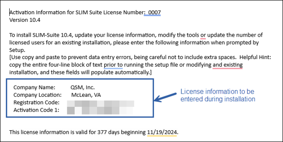 Example of software license information