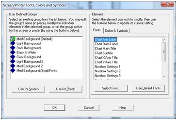 Screen/Printer Fonts, Colors and Symbols Dialog Box