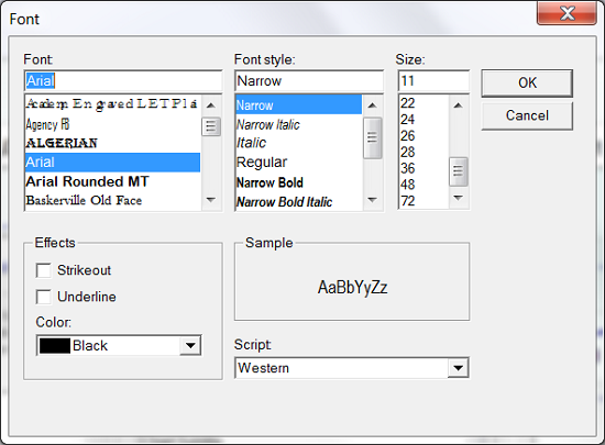 Font dialog box